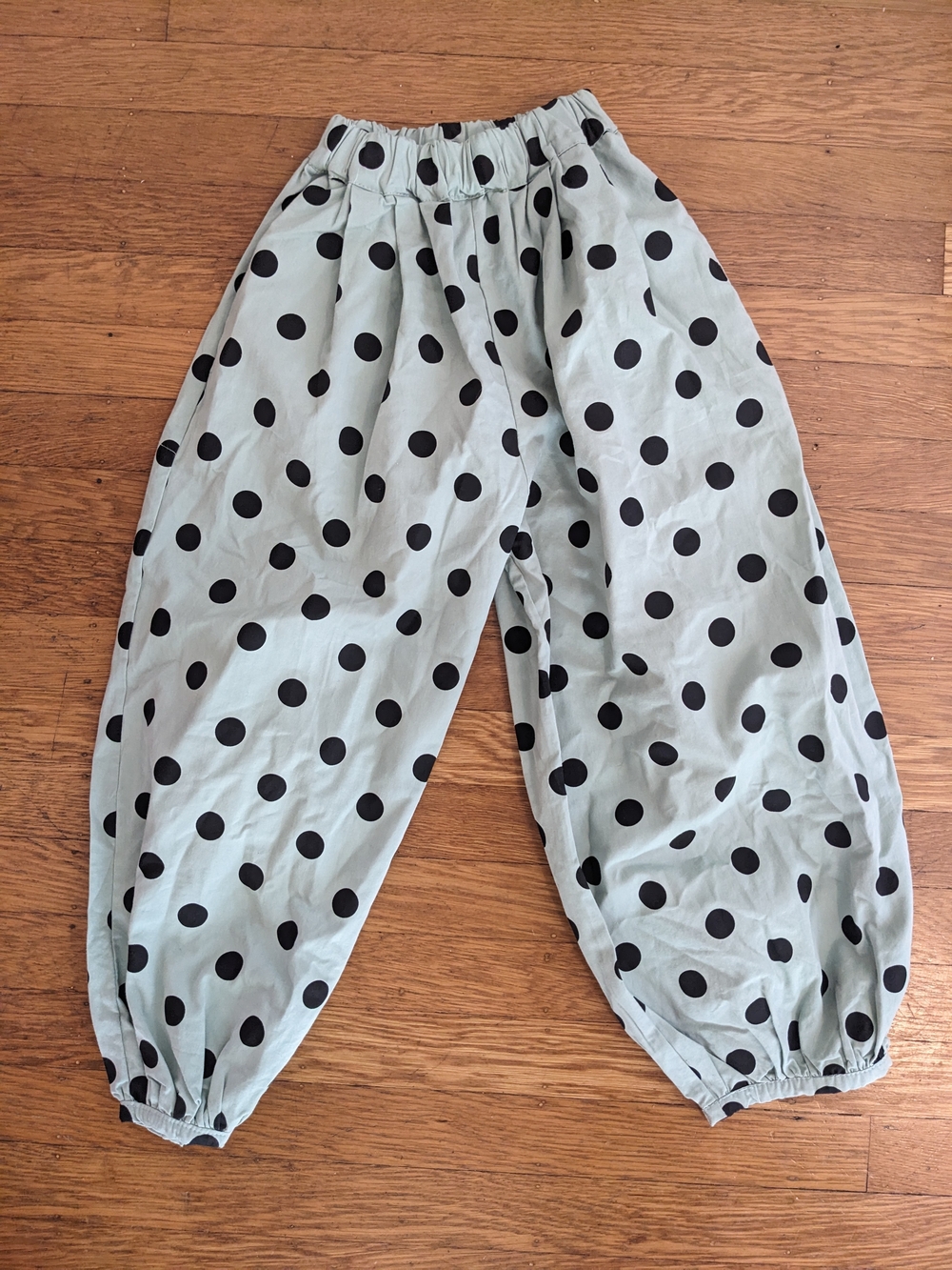 Throwing Tiny Fit Polka Dot Elastic Waist Pants - Light Sage with Black Dots
